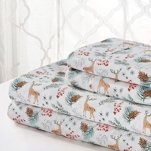 NWT White Forest Deer Sheet Set - KING